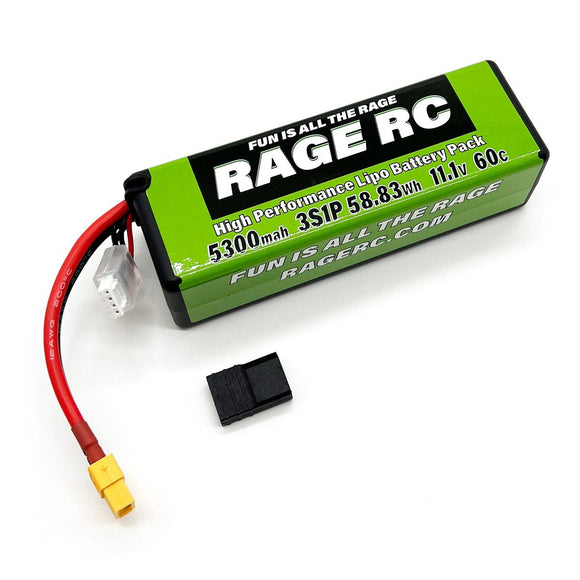 Rage R/C - 5300mAh 3S 11.1V 60C Hard Case LiPo Battery with XT60 Connector & TRX Adapter