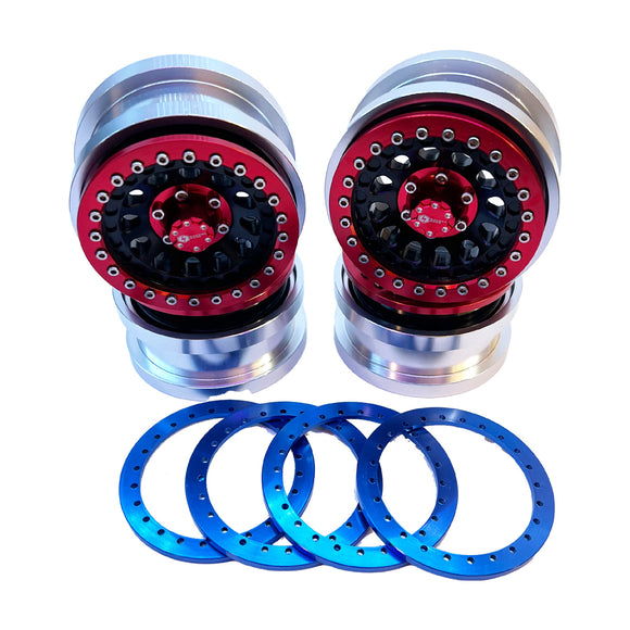 Aluminum CNC 2.9'' Beadlock Wheels with Red&Blue Rings for