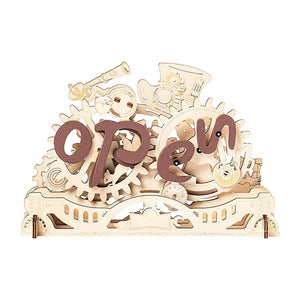 Open Closed Sign, 3D Wooden Puzzle - Mechanical Wood Model