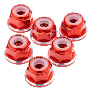 7075 Aluminum M3 Flanged Locknuts - Red Shine - 6pcs