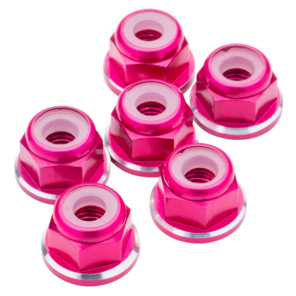 7075 Aluminum M3 Flanged Locknuts - Pink Shine - 6pcs