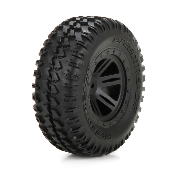 Front Tire, Premounted, Black Wheel (2): 1/10 AMP DB