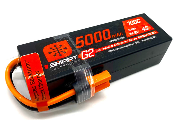 *Spektrum 14.8V 5000mAh 4S 100C Smart G2 LiPo Battery IC5 SPMX54S100H5 (No box)
