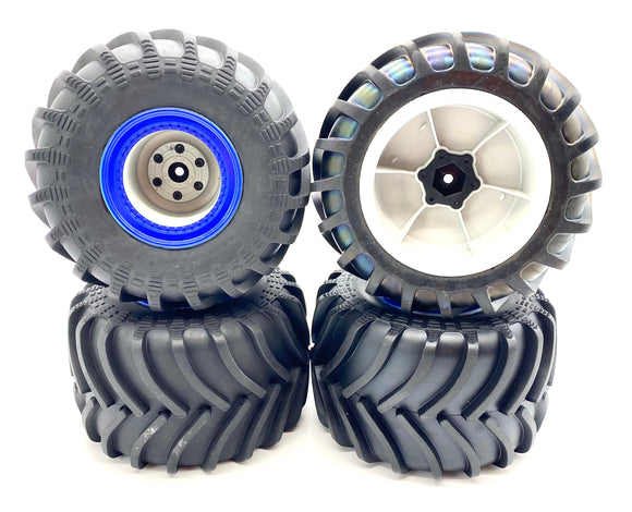 *Losi LMT Son Uva Digger TIRES (Set of 4 Tyres Blue Rims Wheels LOS04021T2