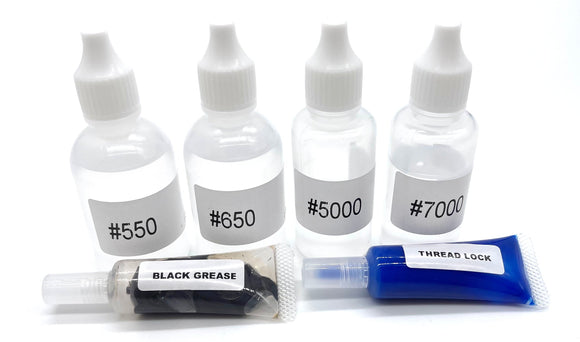 *Tekno EB48 LUBRICANT SET, Shock oils (4 weights, grease and threadlock TKR9003