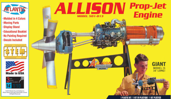 Atlantis Models - 1/10 Allison Model 501-D13 Prop-Jet Engine Plastic Model Kit, Skill Level 3