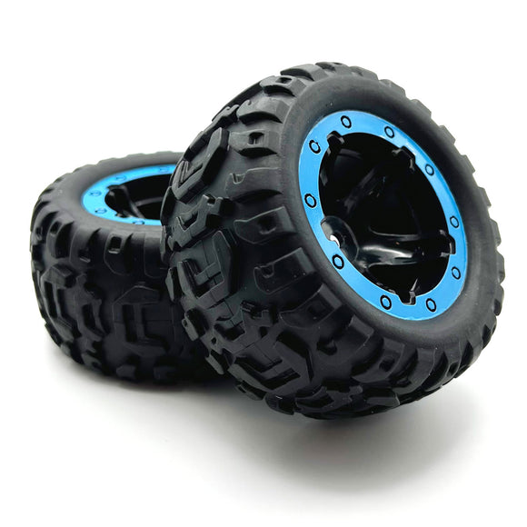 BlackZon - Slyder MT Black Wheels and Tires Assembled, Blue Beadlock Ring