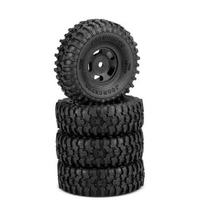 J Concepts - Tusk 1.0" Tires, Gold Compound, Pre-Mounted, Black 3431B Glide 5 Wheel, Fits Axial SCX24