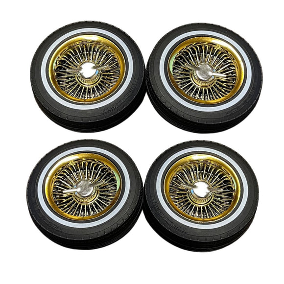 RER14434 - Whitewall Low Pro Tires and Wheels with Knock Offs & Wheel Nuts, Gold Not Glued (2)