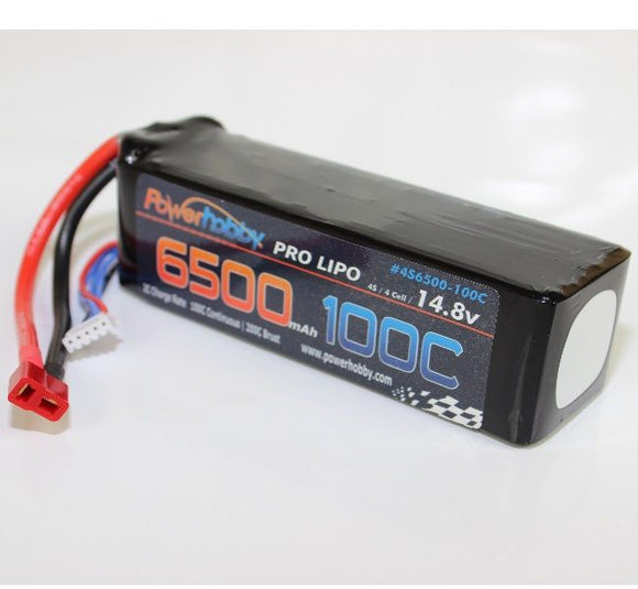 6500mAh 14.8V 4S 100C LiPo Battery with Hardwired T-Plug