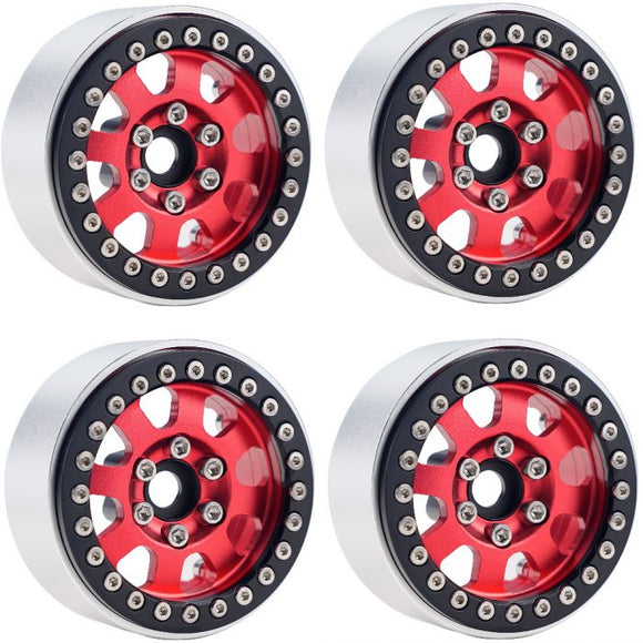 B1 Aluminum 1.9 Beadlock Wheels 9mm Hubs, Red, 1/10