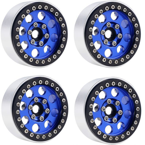 B2 Aluminum 1.9 Beadlock Wheels 9mm Hubs, Blue, for