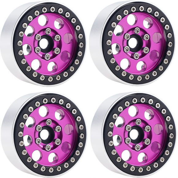 B2 Aluminum 1.9 Beadlock Wheels 9mm Hubs, Pink, for