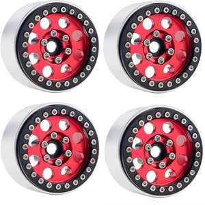 B2 Aluminum 1.9 Beadlock Wheels 9mm Hubs, Red, for 1/10