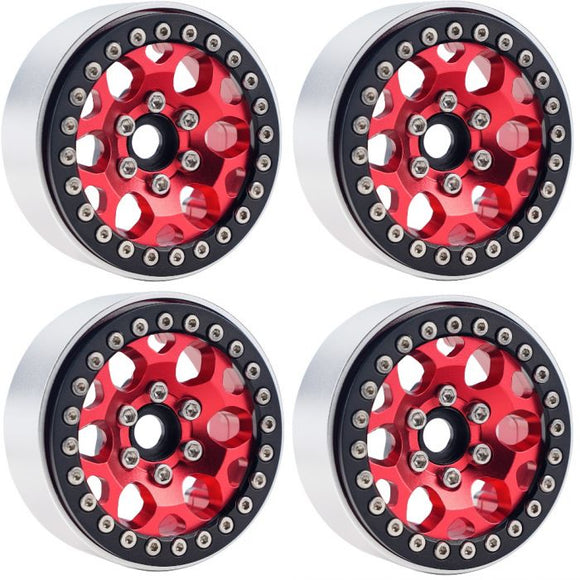 B3 Aluminum 1.9 Beadlock Wheels 9mm Hubs, Red, for