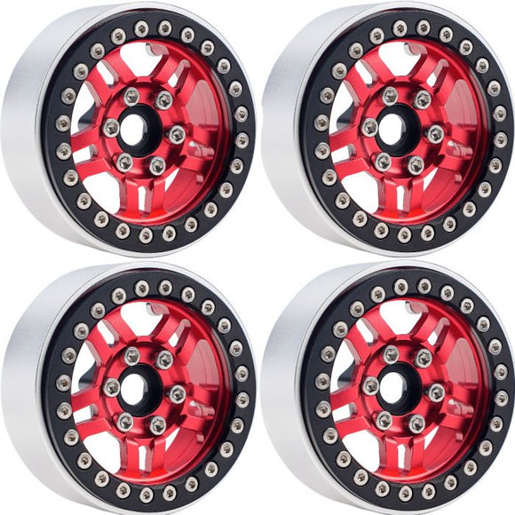 B4 Aluminum 1.9 Beadlock Wheels 9mm Hubs, Red, for