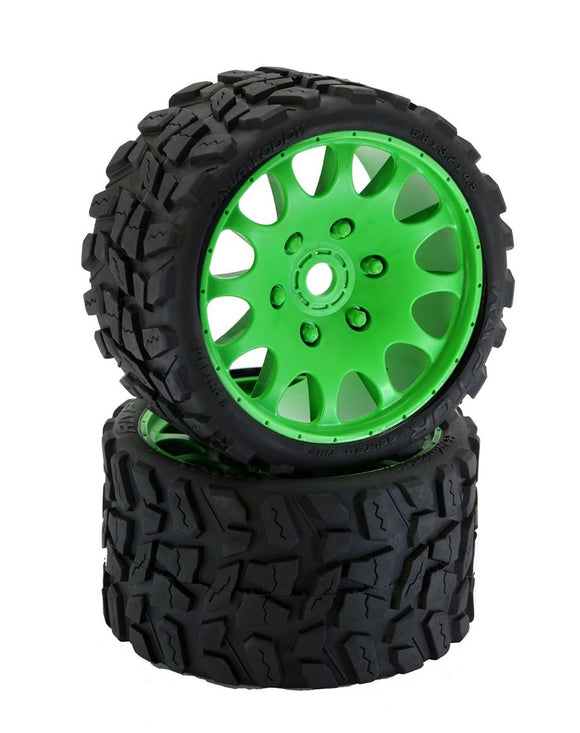 Power Hobby - Raptor Belted Monster Truck Tires / Wheels w 17mm Hex (2) Sport-Green