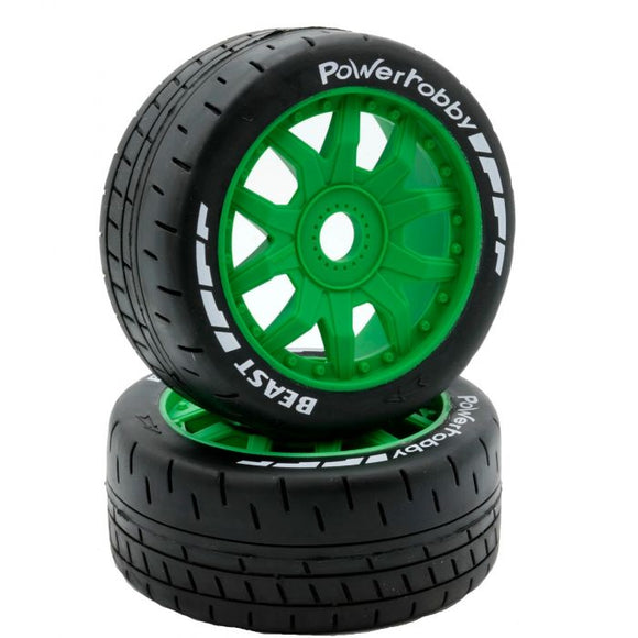 1/8 GT Beast Belted Mounted Tires 17mm Soft Green Wheels