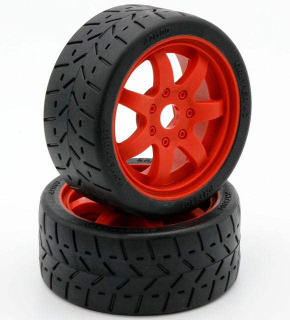 1/8 Gripper 42/100 Belted Mounted Tires 17mm Red Wheels
