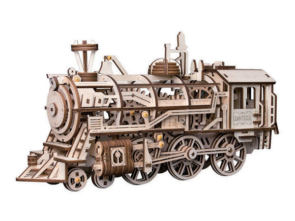 Mechanical Wood Models; Steam Locomotive - with wind-up